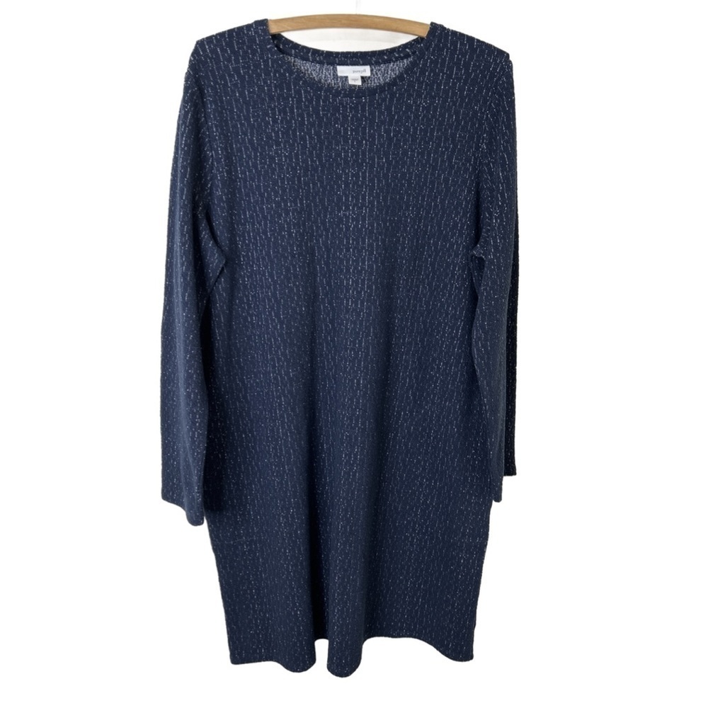 J. JILL PUREJILL Blue Ponte Knit Textured 3/4 Sleeve Shift Dress Size Large